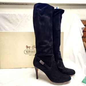 Coach Braelyn Stretch Suede Black Knee High Boots 4" Heel Women's 9.5B